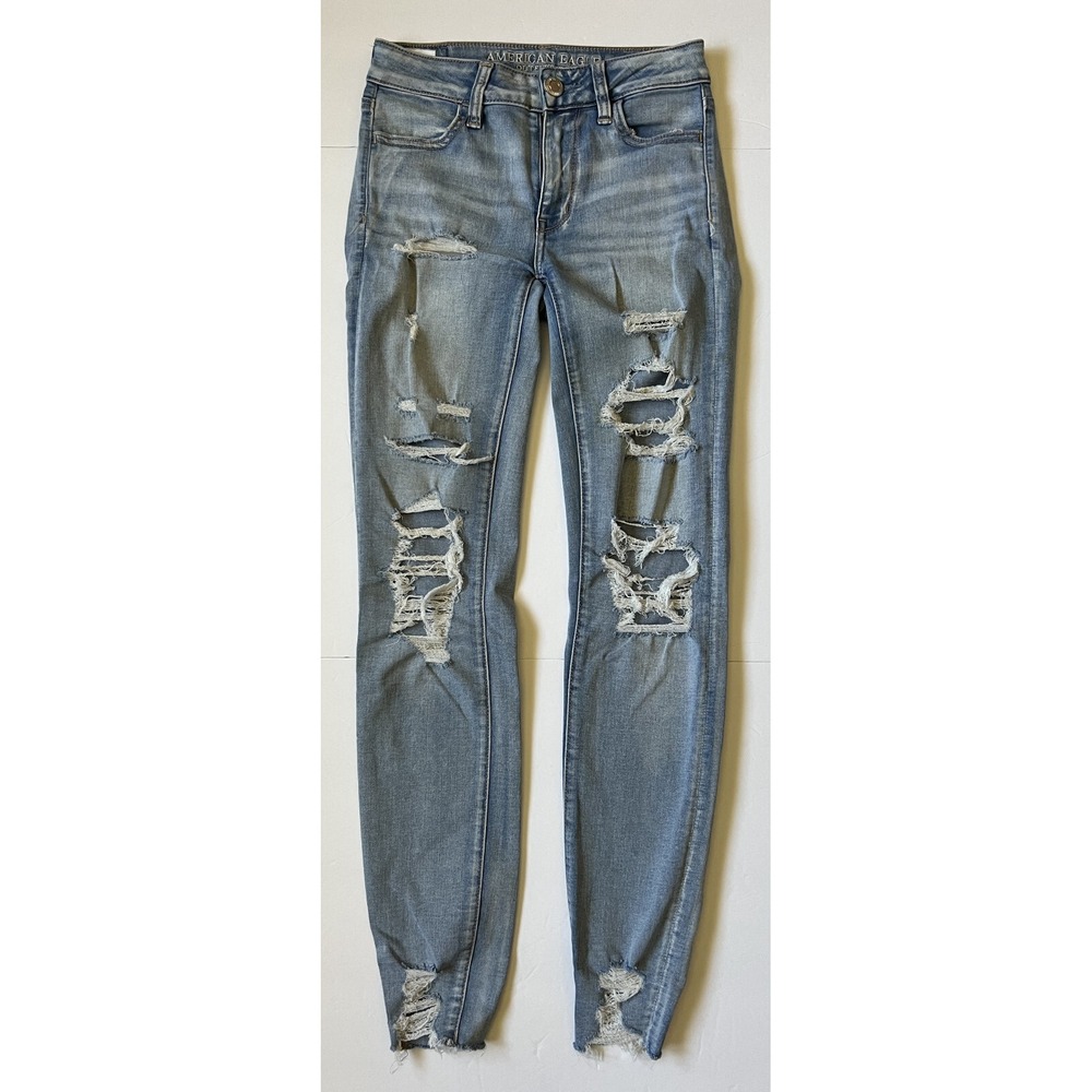 AMERICAN EAGLE - Super Stretch X - Women's Distressed Jeans - Size 0 Long